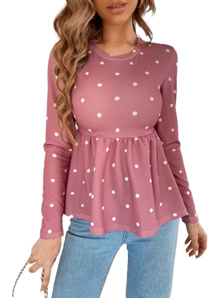 

polka dot print peplum tee k3a3#, White