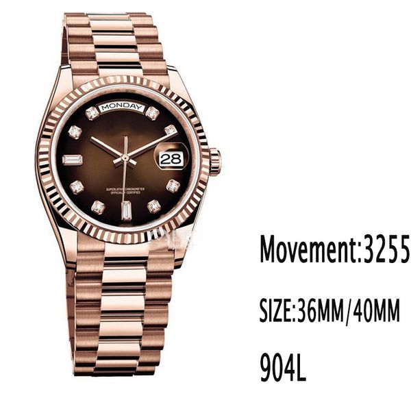 

limited sale date calendar watch eta3255 movement rose gold stainless steel strap sapphire glass water resistant watch, Slivery;brown
