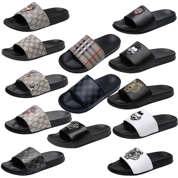 

mens designers slides slippers luxury brand floral slipper rubber tiger bees avatar flats sandals beach shoes gear bottoms sliders sneakers, Black