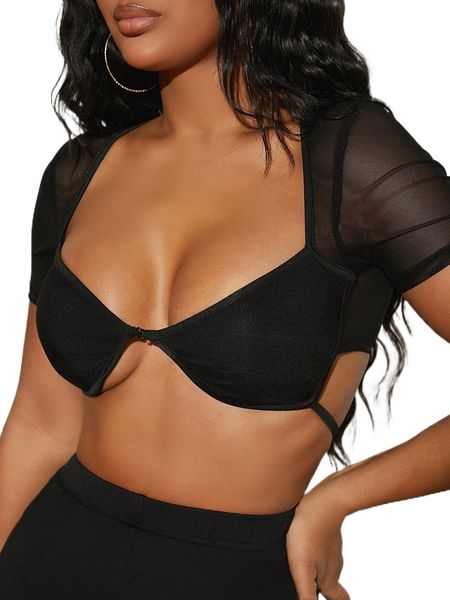 

sxy c.ontrast .esh s.weetheart neck t.op k2eh#, White