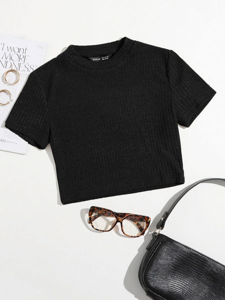 

rib-knit solid tee 542a#, White