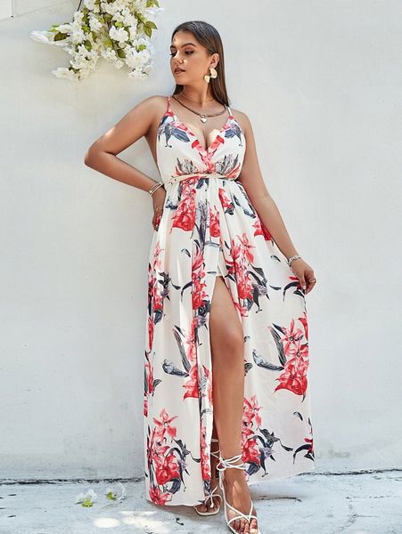 

simplee plus floral print criss cross backless wrap hem dress f72s#, Black