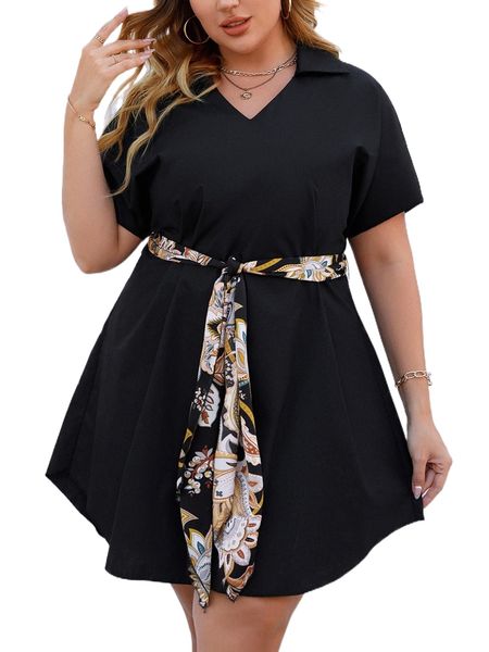 

plus dolman sleeve belted dress n8aq#, Black
