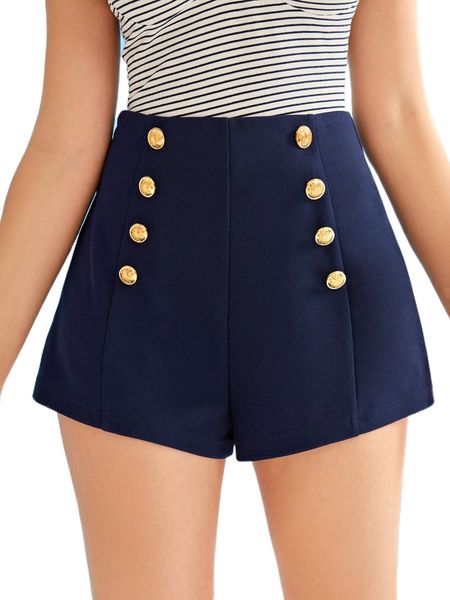 

gold button detail seam front shorts q5gt#, White;black