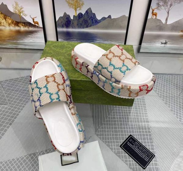 

2022ss womens fashion slippers coated-canvas platform sandals with chunky self-covered platform height 60 mm size eur 35-42, Black