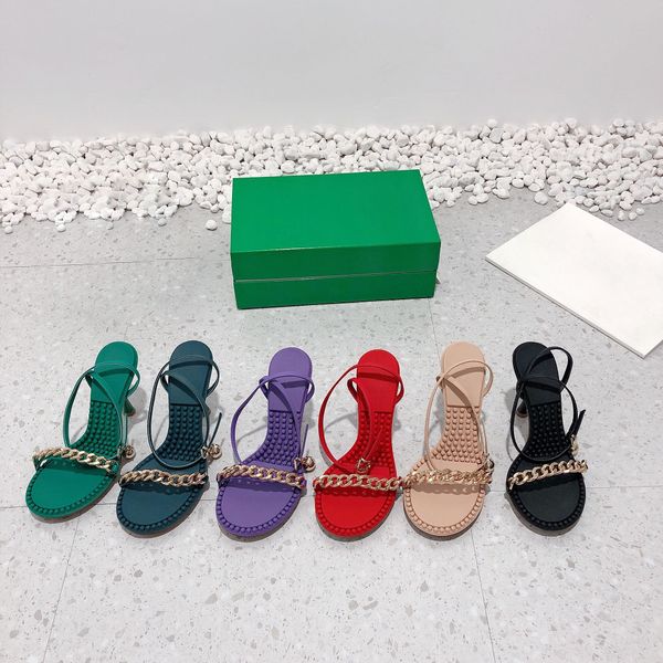 

women fashion sandals summer round toe women shoes chain women shoes high heels buckle strap shoes woman genuine leather, Black