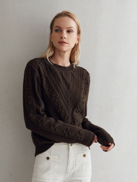 

motf premium wool mix pom pom sweater d1y7#, White;black