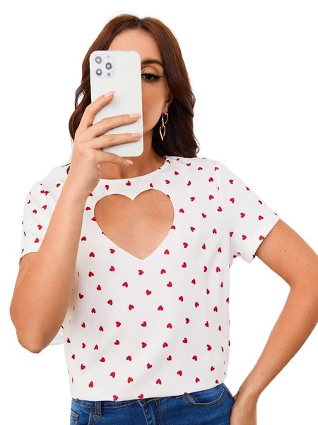 

allover heart cut out tee m5cy#, White