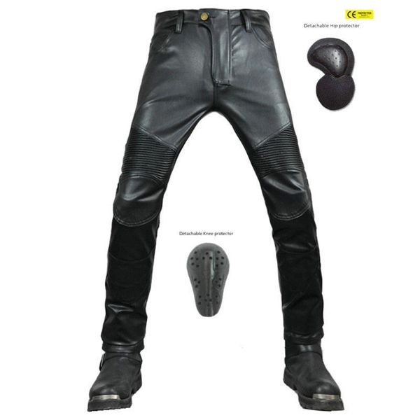 Motocicleta Aparel Jeans Motocross Racing Calça PU Couro Biker Troushers Homens à prova de vento à prova d'água Mulheres com 4 x CE joelheira Hip Pad