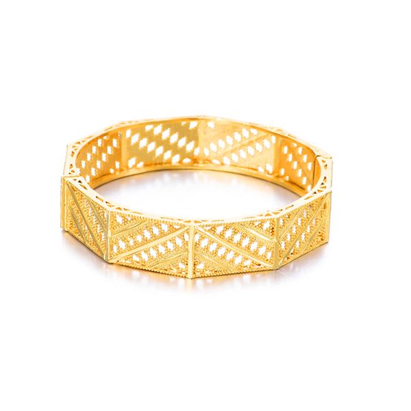 

14mm hollow women bangle buckle bracelet geometry 18k yellow gold filled lady girlfriend wedding party jewelry gift dia 60mm, Black