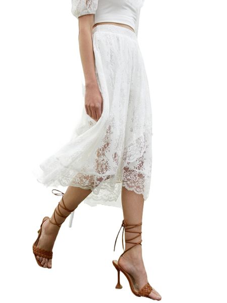 

ruffle hem lace overlay skirt 88xr#, Black