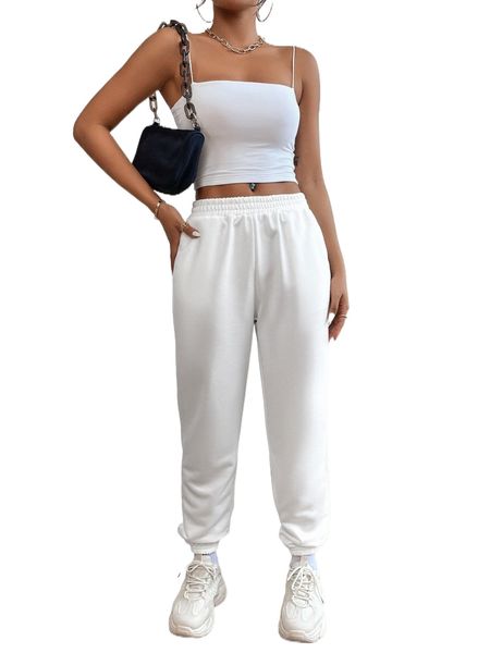 

petite solid slant pocket sweatpants u9du#, Black;white