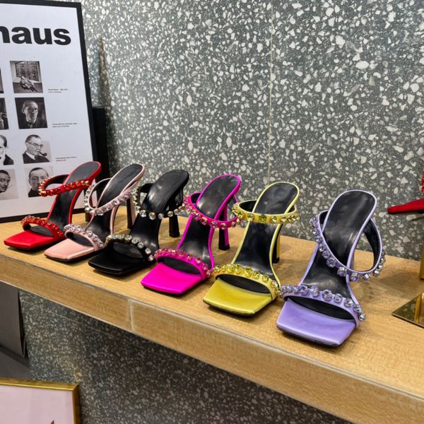 

la meduza crystal-embellished rhinestones square-toe slippers shoes high heels satin sandals women luxury designers shoe evening slingback s, Black