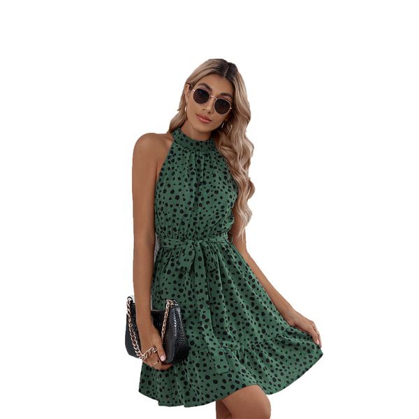 

casual dresses the halter neck small high thin floral dress, Black;gray