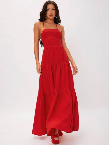 

tall solid criss cross cami dress u8cy#, Black;gray