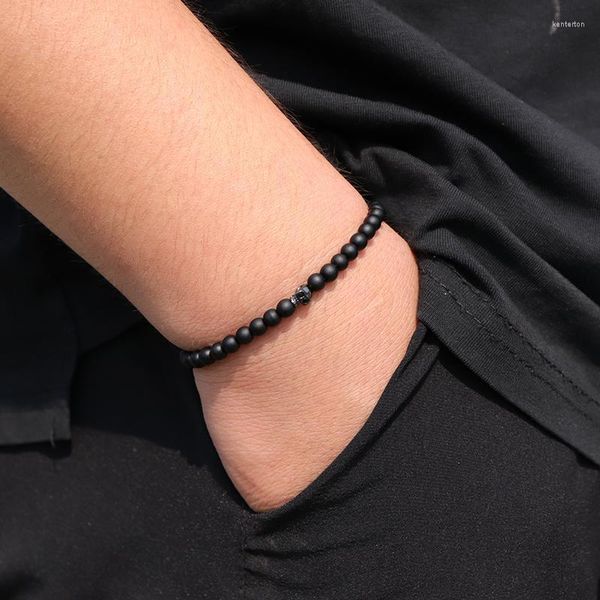 Braccialetti con ciondoli Teschio noter gotico per uomo Ragazzo Pietra ematite opaca naturale Braslet 4mm Perline piccole Braclet Lui Gioielli punk RegaloCharm Kent2