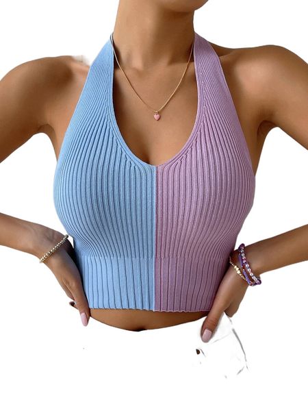 

two tone backless halter knit j59c#, White;black