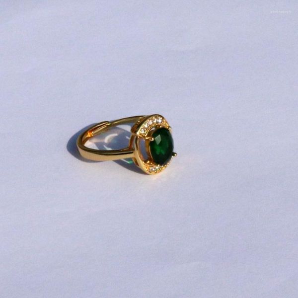 Anelli a grappolo Lussuoso anello in oro massiccio giallo 18 kt GF Gioielli CZ Grande anello in onice verde naturale FORMATO GRATUITO APERTO Edwi22