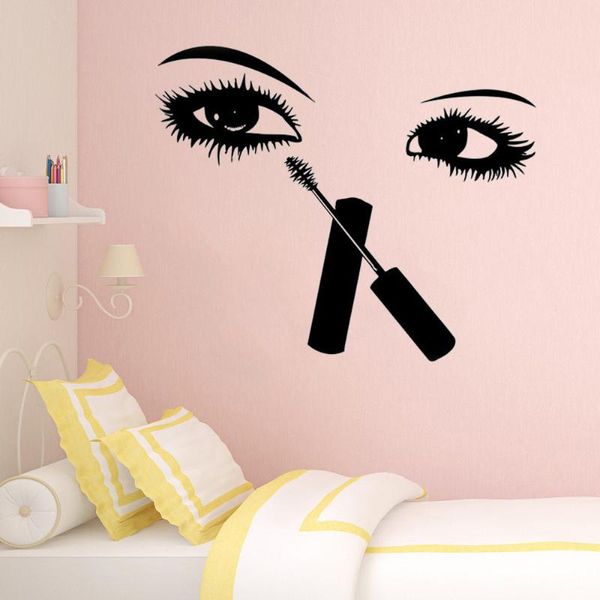 Adesivos de parede olhos adesivo de garota sexy cílios maquiagem bela casa design de interiores murais de quarto decoração de quarto hy10wallwall
