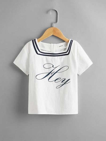 

sheen little girl's letter pattern square neck she, White;black