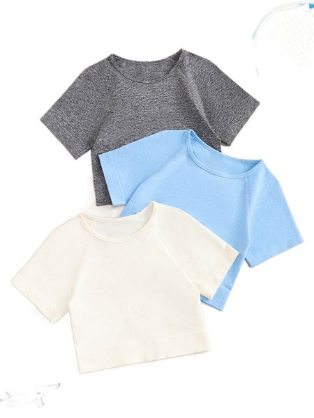 

3pcs seamless stitching raglan sleeve sports tee f0kq#, Gray