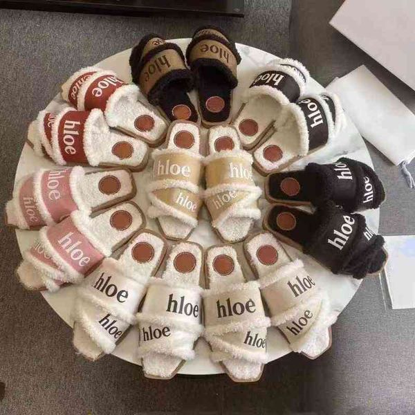 

slippers autumn and winter flat sandals women's outer slippers leisure plush large lamb wool cross jcus, Black