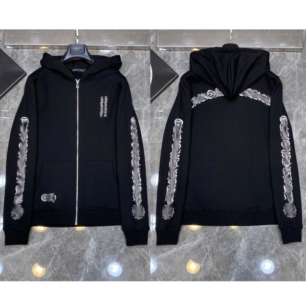 

brand men's fashion jackets designer luxury zipper sweatshirts horseshoe cross print ch hoodies men women coat casual pullover loose h, Black;brown
