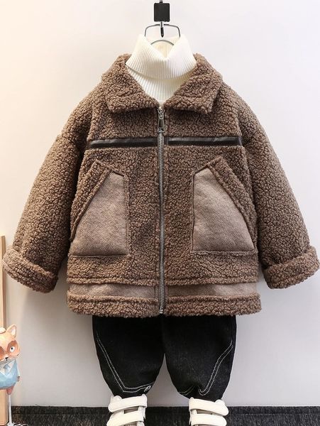 

toddler boys slant pockets fleece coat she, Blue;gray