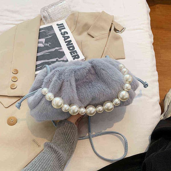 

minority banquet pleated plush cloud bag korean fashion round bead portable bucket slung fairy 220601