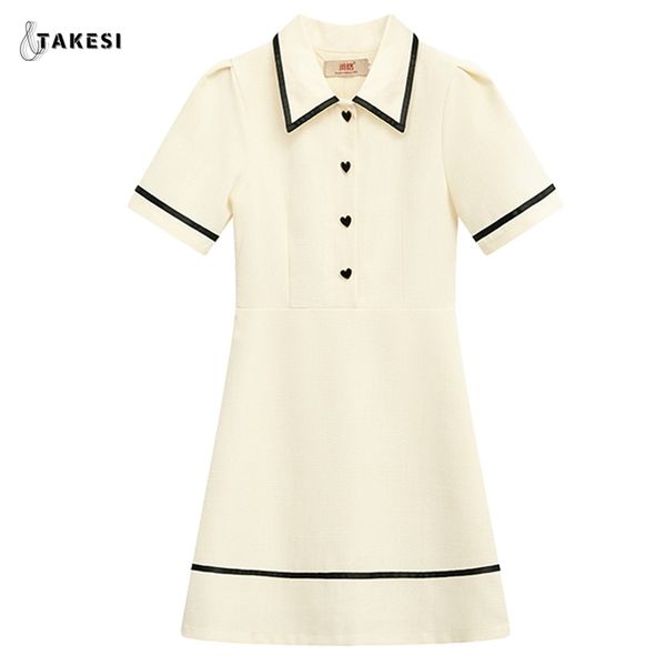 

women's summer puff sleeves turndown collar polo shirt dress french cute classic preppy style golf tennis mini dresses y2k 220514, Black;gray