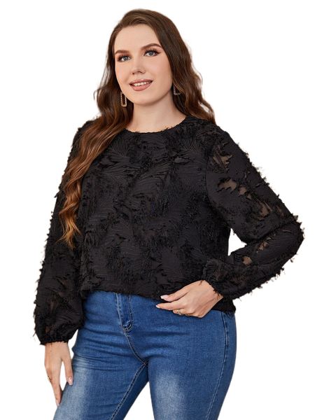 

plus keyhole back fuzzy blouse w6kz#, Black