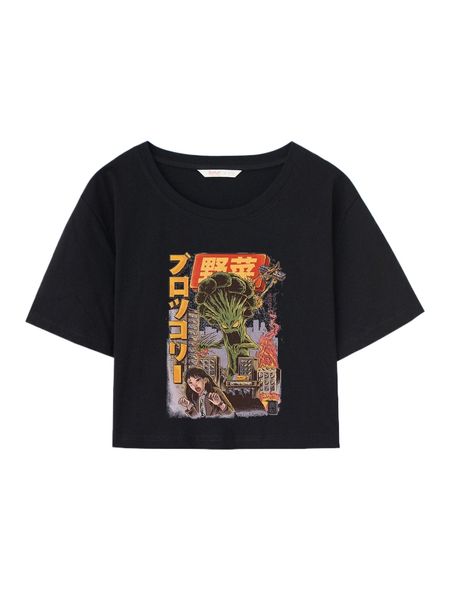 

romwe x ilustrata cartoon graphic crop tee 63xs#, White