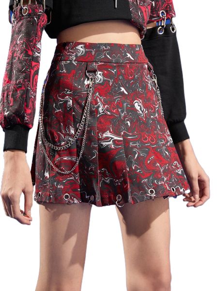 

x sabotage 2c5f marble print pleated skirt with chain w5wv#, Black