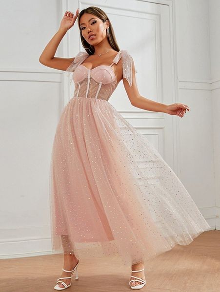 

petite tie shoulder sequin mesh overlay dress s4ye#, Black;gray