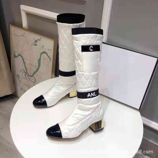 

boots high version autumn and winter style small fragrance classic color matching electric embroidered boots warm high tube fashion 91aq, Black
