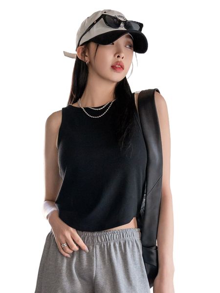 

dazy solid curved hem tank b1yf#, White