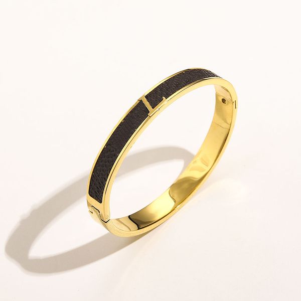 

leather gold bangle cuff titanium steel bracelet for ladies women classic letter l home designer luxury gift jewelry not allergic wholesale, White