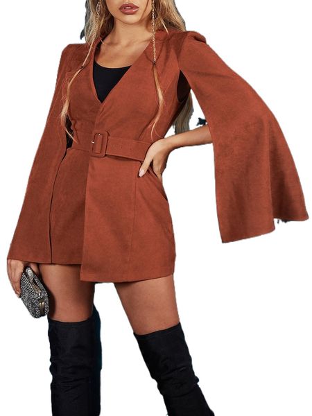 

d&m cloak sleeve buckled belted coat 68dj#, Black