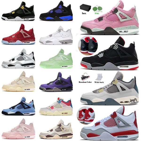 

mens womens jumpman 4 4s iv basketball shoes sb bred designer blue thunder cactus jack peach military black canvas sports sneakers trainers