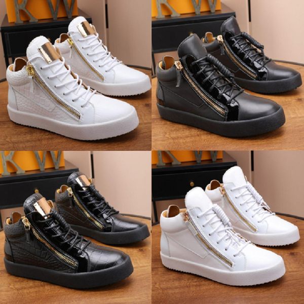 

new zipper sneakers designer shoes claskin men women black velvet mid-embossed metal cowhide stage stylist platform casual trainers with box