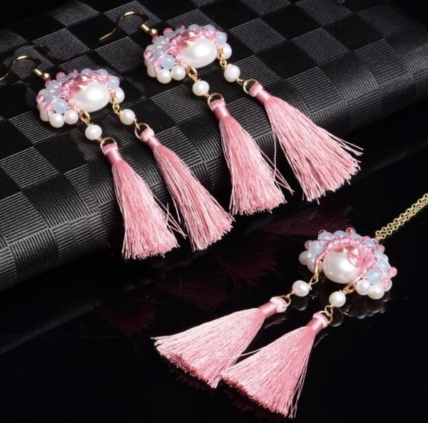 

dao ma dan suit natural pearl earrings beijing opera facial chains makeup earrings handmade tassels, Silver