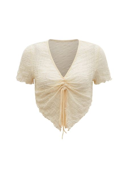 

textured drawstring ruched lettuce trim crop c9lc#, White