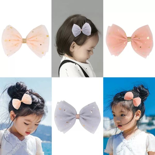 

tulle star barrettes hairpins hair bow barrette kids paillette hairpin clips clip with whole wrapped boutique bows bling, Slivery;white