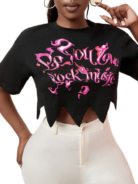 

sxy slogan graphic asymmetrical hem crop tee 96nv#, White