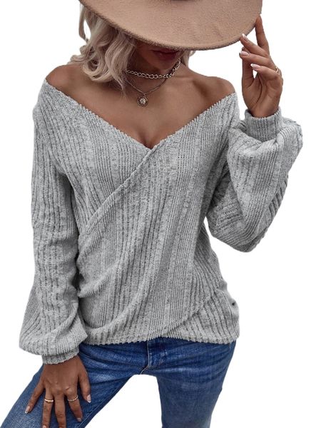 

surplice neck lantern sleeve wrap c2ug#, White