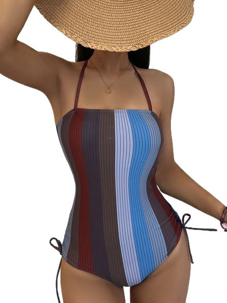 

s.triped b.ackless o.ne p.iece swimsuit o5yi#, White;black