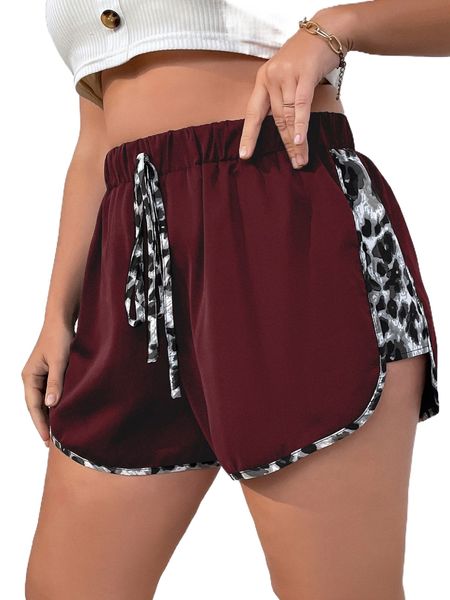 

plus leopard contrast binding knot front shorts n2ed#, Black