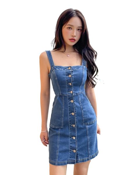 

dazy button through slant pockets cami denim dress z9hy#, Black;gray