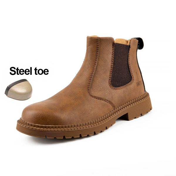 

work shoes steel toe waterproof safety shoes anti-smash anti-puncture non slip durable lightweight chelsea boots, Black