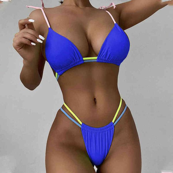 

nxy set solid micro mini bikini for women thong swimsuit 2022 new triangle string push up swimwear bathing suit swim beachwear 0211, Red;black